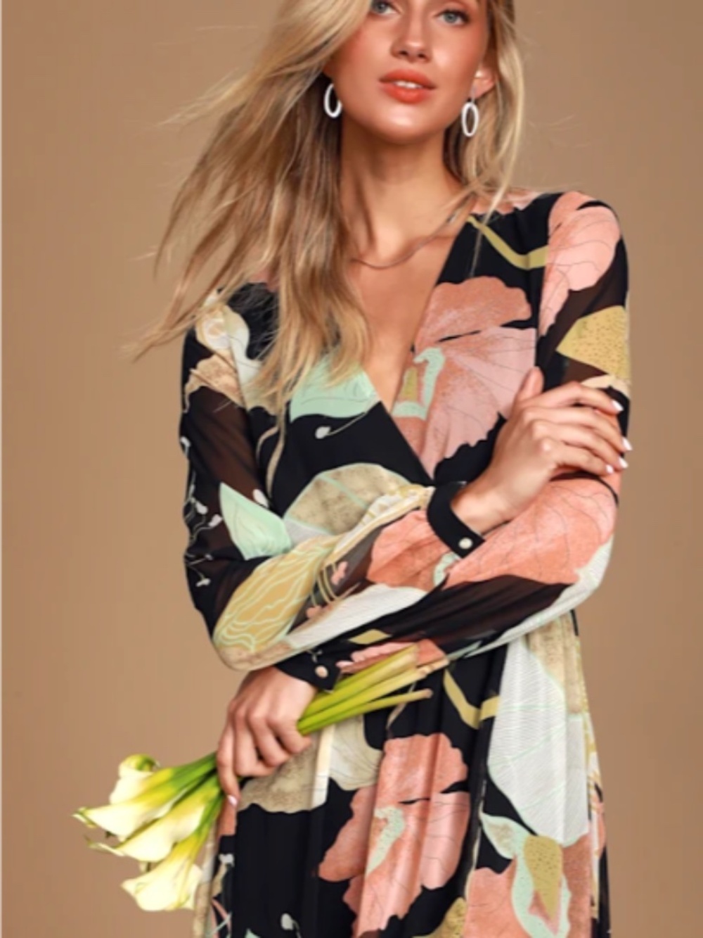 LULU's Floral Sexy Romantic Flowy Floral Wedding Formal Event Satin Maxi Dress - Picture 6 of 6